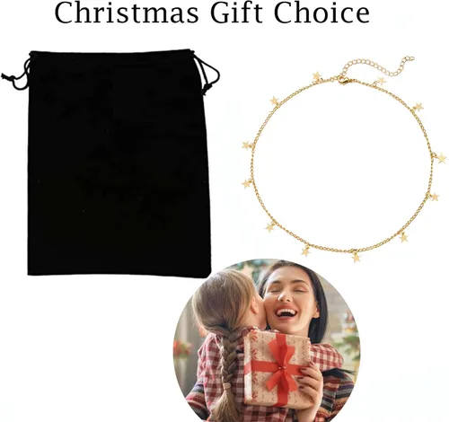 Miniatura 6 de YANCHUN - Collar con estilo de gargantilla de estrella dorada para mujer, collar de capa delicada para adolescentes y niñas, regalo ideal