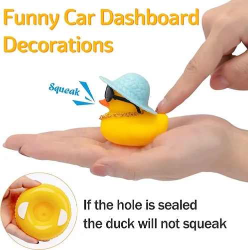 Miniatura 5 de wonuu Pato de goma para automóvil, decoración de pato amarillo con sombrero para el sol, anillo de natación, collar, gafas de sol para decoración