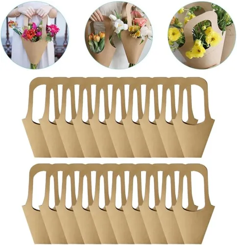 Miniatura 3 de ULTECHNOVO 20 bolsas de regalo de papel kraft con asas, soportes para ramo para el día de la madre, Pascua, regalos de boda, regalos de cumpleaños