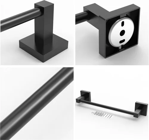 Miniatura 5 de Ruacq Soporte de Toalla de Mano Anillo de Toalla Negro Centro a Centro 10 Pulgadas Barras de Toalla Cuadradas Negro Mate para Baño Acero Inoxidable