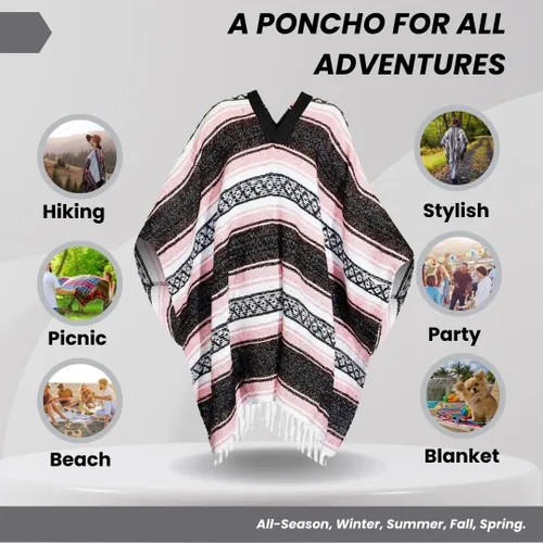 Miniatura 40 de Artisans Bazaar Poncho tradicional mexicano de Baja para hombres y mujeres, auténtico sarape de Gaban, manta de vaquero Pancho Jorongo