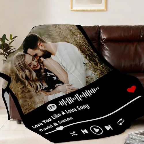 Miniatura 3 de Envío al día siguiente, manta personalizada con foto, mantas con foto personalizadas, manta personalizada de Spotify, regalos divertidos 01