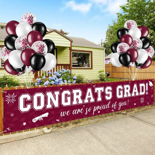 Miniatura 11 de Cartel de graduación de 37 piezas para decoración de globos de clase de 2026, pancarta de felicitaciones graduadas para decoración al aire libre