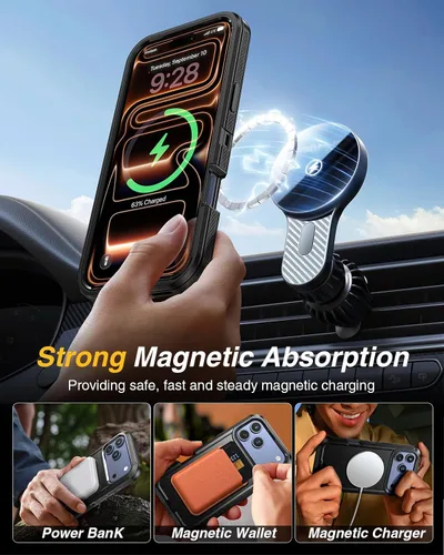 Miniatura 3 de Lanhiem Funda magnética para iPhone 17 Pro Max con funda de clip para cinturón, [compatible con Magsafe] resistente y resistente de 3 capas