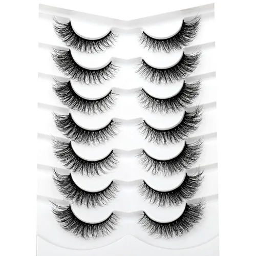 Miniatura 61 de Medias pestañas postizas con banda transparente, finas, estilo ojo de gato, naturales, cortas, pequeñas, acento 3/4, de visón sintético, tiras