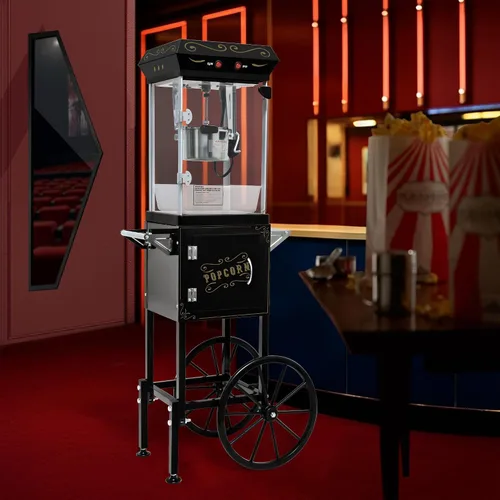 Miniatura 2 de Máquina de palomitas de maíz con carrito, con ruedas y cuchara de aceite de acero inoxidable de 6 onzas, carrito móvil con taquillas para cine