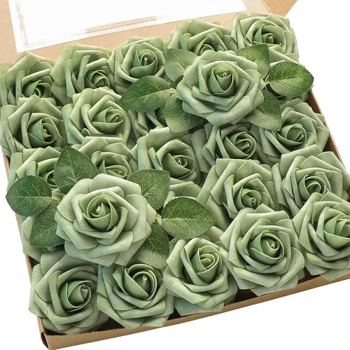 Floroom Flores artificiales de espuma, aspecto real, con tallos, para manualidades, ramos de boda, centros de mesa, despedida de soltera, fiesta, 25