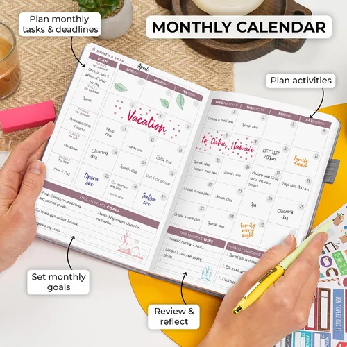 Miniatura 4 de Clever Fox Planner 2ª edición – Agenda semanal y mensual colorida para objetivos, seguimiento de hábitos, manejo de tiempo y organizador de Plateado