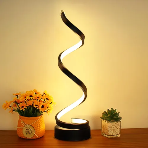 Miniatura 11 de Juego de 2 lámparas de mesa LED en espiral modernas, lámpara de mesa de control táctil de 10 W con puertos de carga USB, regulable, 3 modos de Negro