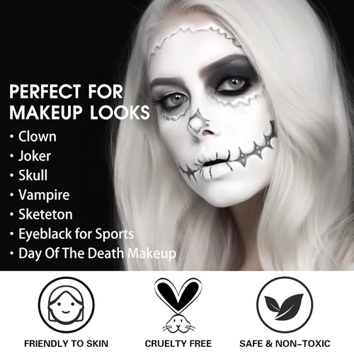 Miniatura 3 de Pintura facial blanca, pintura corporal de maquillaje de payaso, kits de pintura facial en crema mezclable para Skull Joker Vampire Mime, cosplay