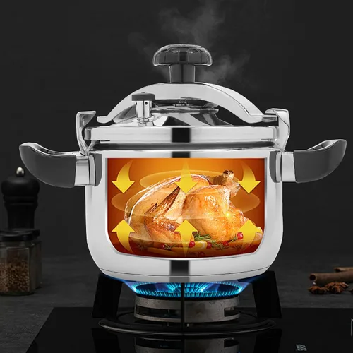 Miniatura 5 de PERFERATE Olla a presión de acero inoxidable de 60 Kpa, olla de presión de 6L/7 L, compatible con inducción con válvula de resorte, dispositivos
