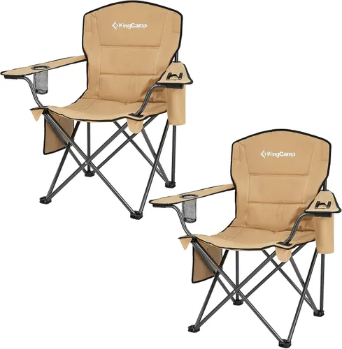KingCamp Paquete de 2 sillas de campamento de gran tamaño para adultos, sillas plegables resistentes de 300 libras, silla de campamento acolchada