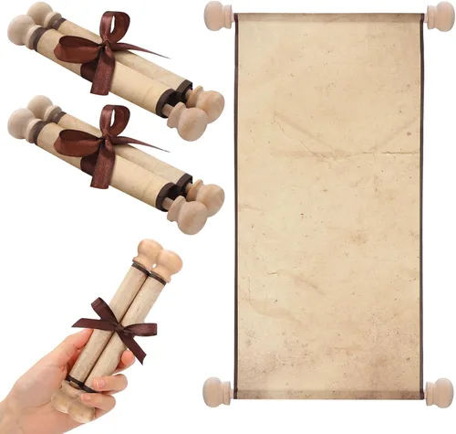 Epakh Paquete de 2 rollos de papel vintage en blanco envueltos en barra de madera, pergamino en blanco de larga edad para escribir, dibujar, Color