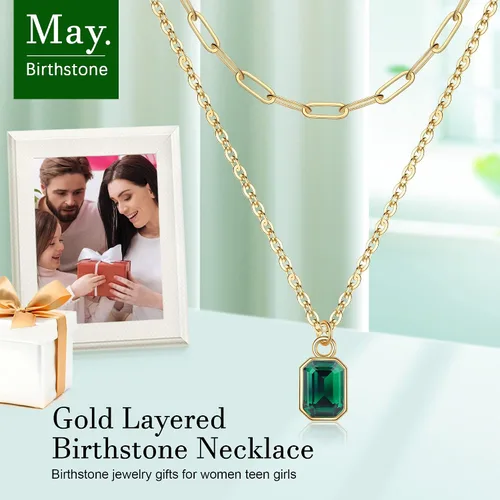 Miniatura 6 de Vrsilver Collares de oro en capas para mujer, collar de oro sólido sobre piedra natal para mujer, gargantilla de cadena con clip en capas