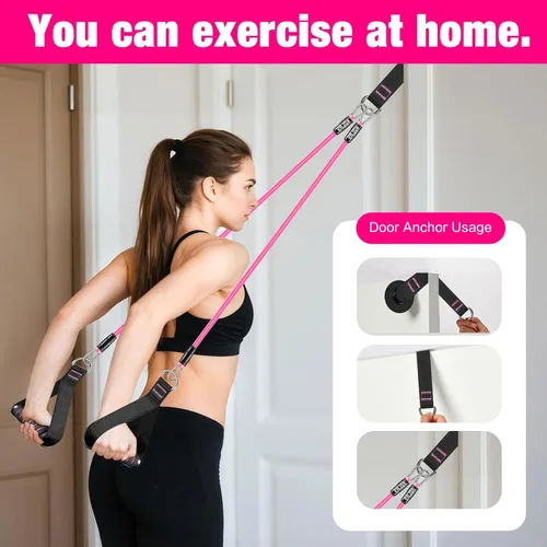 Miniatura 6 de Kit de barra de pilates Bbtops con bandas de resistencia, barra de pilates con bandas apilables, equipo de entrenamiento para piernas, cadera, Rosa