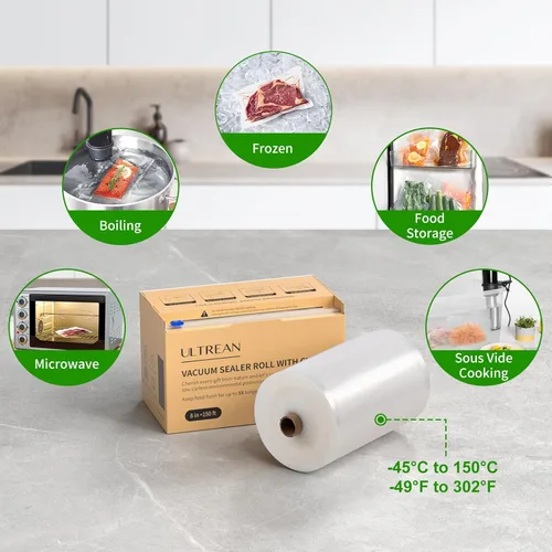 Miniatura 7 de Ultrean Rollo Guardador de Sellado al Vacío de 8" x 150' con Cortador, Bolsas Selladoras al Vacío de Grado Comercial para Food Saver, Sin BPA, Ideal