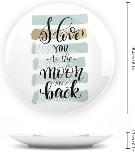 Miniatura 2 de XISUNYA Plato decorativo de 6 pulgadas, plato de cena con texto en inglés "I Love You to the Moon and Back", accesorio de decoración de cerámica