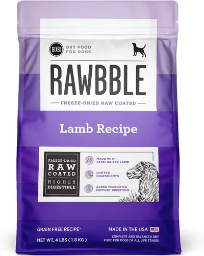 BIXBI Rawbble - Alimento seco para perros, cordero, 4 libras, fabricado en Estados Unidos con carne fresca, sin harina de carne y sin maíz, soja o