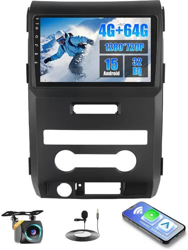 Radio de coche Android 15 de 4+64 GB para Ford F-150 F150 2009 2010 2011 2012 con CarPlay inalámbrico Android Auto, Realdio 9 pulgadas pantalla