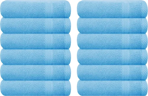 Miniatura 101 de GLAMBURG - Juego de 12 toallas faciales ultrasuaves de 13 x 13 pulgadas, 100% algodón, duraderas y altamente absorbentes, ideales para baño, cocina