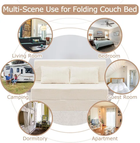 Miniatura 9 de Sofá Cama Individual Plegable Silla Sofá Cama con Almohada, Twin, Beige Cama de silla plegable
