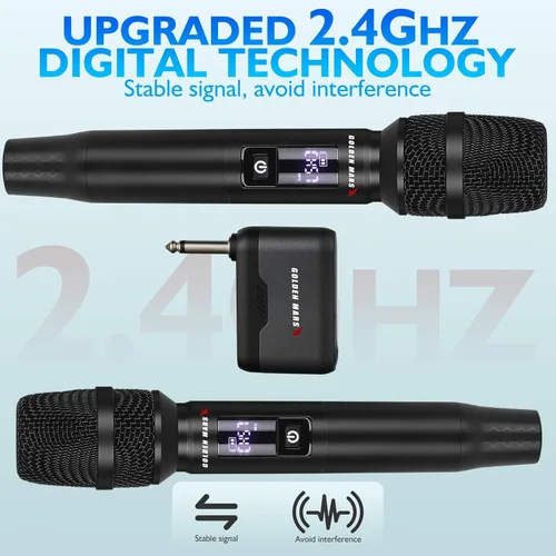 Miniatura 3 de Micrófono inalámbrico, 2.4 GHz Pro AI Auto Match Canales Recargables Paquete de 2 Micrófonos con Recepción estable de hasta 300 pies para cantar
