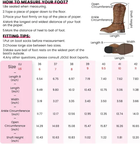 Miniatura 5 de J's.o.l.e Botas vaqueras de moda para mujer, punta cuadrada, anchas, media pantorrilla, vaqueras occidentales