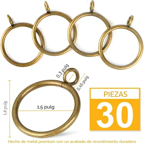 Miniatura 2 de Anillos de cortina de latón antiguo con ojales para barras de cortina de hasta 1.2 pulgadas (juego de 30 anillos de cortina)
