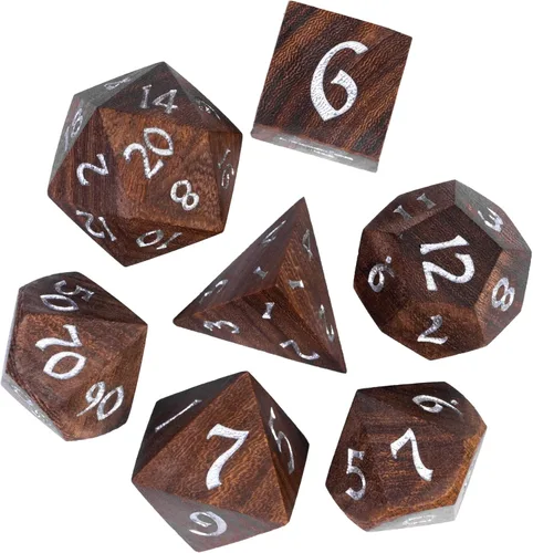 Miniatura 16 de Juego de dados D&D de sándalo rojo, dados poliédricos de madera natural con caja de lata de metal para juegos de rol y juegos de mesa