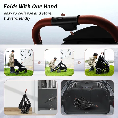 Miniatura 4 de Cochecito Tinyiota para bebés, cochecitos para niños pequeños con gran dosel UPF 50+, cochecito de bebé de lujo con asa de cuero y asiento Negro