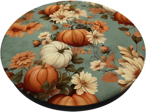 Miniatura 2 de PopSockets PopGrip estándar con temática de otoño vintage para mujer, diseño de calabaza de otoño