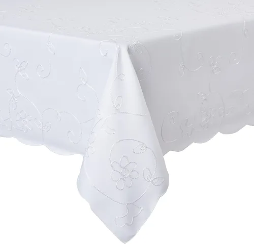 Miniatura 4 de Violet Linen Dublin - Mantel de diseño bordado blanco de 72 x 120 pulgadas, rectangular, rectangular