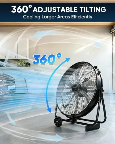 Miniatura 5 de KEN BROWN TurboSweep - Ventilador industrial de 24 pulgadas, ventilador de tambor de alta velocidad de 8 aspas, 9500 CFM, 3 velocidades resistentes