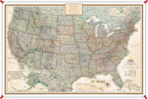 Miniatura 15 de Póster de lienzo enrollado personalizado con mapa de EE.UU. como arte de pared con chinchetas – Mapa ejecutivo grande de 24" x 36" de EE.UU.