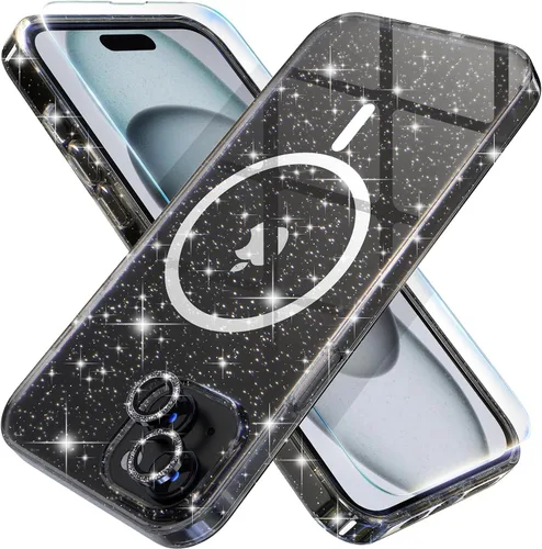 Miniatura 54 de Choiche Funda magnética para iPhone 15 Pro Max, funda transparente con purpurina brillante para mujer