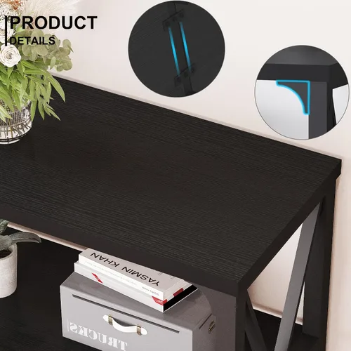 Miniatura 3 de LVB Mesa Consola Negra, Mesa de Entrada Moderna con 3 Niveles de Estantes de Almacenamiento, Mesa de Sofá Industrial Detrás del Sofá para Sala