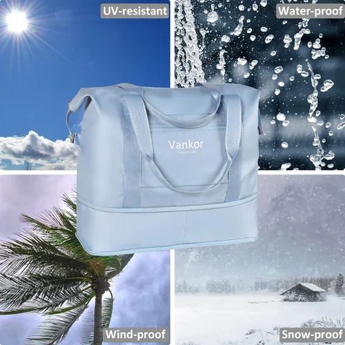 Miniatura 7 de Vankor - Bolsa de lona para viajes, impermeable, bolsa de viaje portátil para mujer, Azul, Elegante