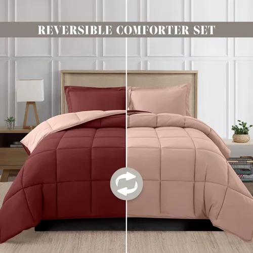 Miniatura 2 de Elegant Comfort Juego de edredón reversible de 3 piezas, acogedor para todas las estaciones, alternativo de plumón suave, acolchado, cosido en caja