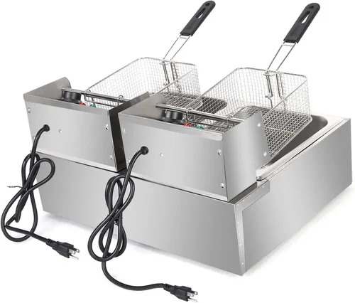 Miniatura 3 de Freidora eléctrica de doble cilindro de acero inoxidable de 110V 12.7QT/12L Enchufe de EE. UU