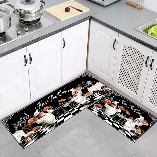 Miniatura 8 de comfoyar Juego de 2 tapetes de cocina de café, antideslizantes, impermeables, juego de tapetes de cocina acolchados para suelo de cocina, fregadero