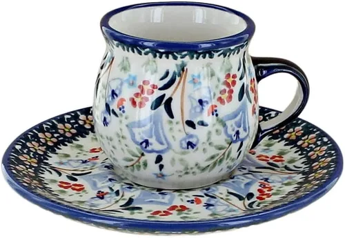 Miniatura 6 de Blue Rose Polish Pottery - Taza y platillo de café expreso de mariposa amarilla y azul - 3 onzas - Taza y platillo únicos, perfecto para el desayuno