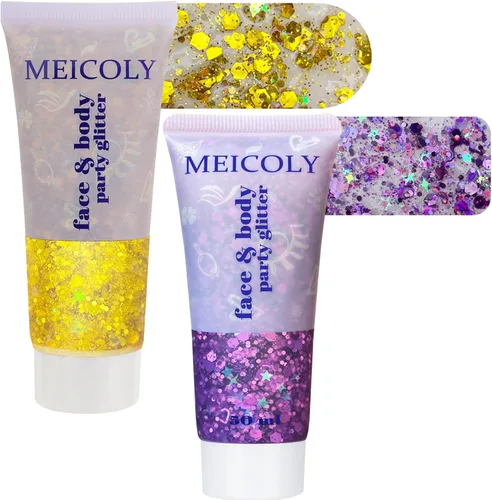 Miniatura 13 de MEICOLY Juego de purpurina negra y blanca transparente, gel de purpurina de cara de sirena, accesorios para festivales de cantantes, accesorios