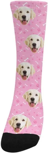 Miniatura 2 de Calcetines personalizados con foto de la mascota, huellas de pisadas de gato y perro, patas, huesos, calcetines largos con imagen para hombres