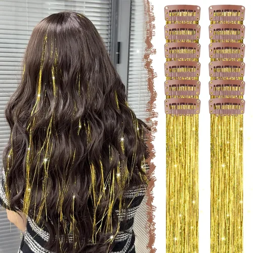 Miniatura 17 de FESHFEN Extensiones de cabello con clip de colores, 16 piezas de 8 colores resaltados, piezas de cabello sintético lacio con clip para mujer, 22