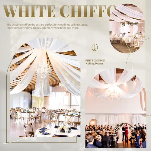 Miniatura 6 de 6 paneles de cortinas blancas para techo de boda, cortinas de techo de 5 x 10 pies, cortinas de tela transparente para arco de boda, cortinas