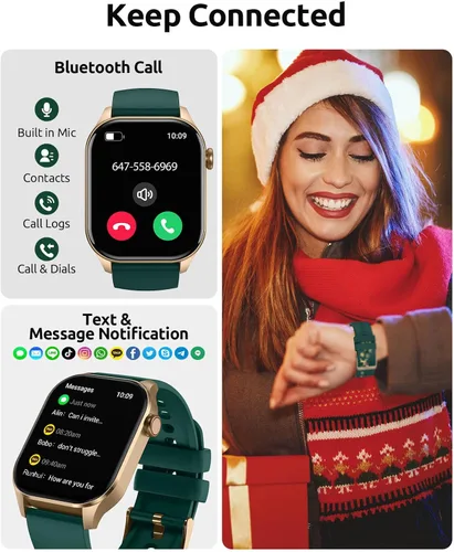 Miniatura 5 de Relojes inteligentes de Navidad para hombres y mujeres, con pantalla HD de 2.04 pulgadas, monitor de oxígeno en sangre y frecuencia cardíaca, Negro