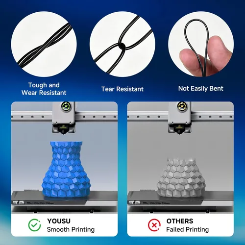 Miniatura 2 de Yousu Filamento de TPU 1.75mm, Filamento Flexible TPU95A, Filamento Suave para Impresora 3D, Filamento de Impresión 3D TPU Negro, Carrete de 1kg