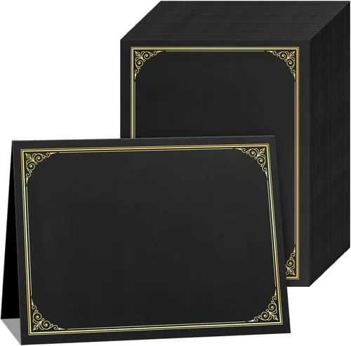 SUNEE Soportes para certificados (negro, 60 paquetes, nuevo patrón), cubre diploma, borde de lámina dorada, para certificados de tamaño carta de 8.5