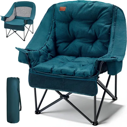 EVER ADVANCED Silla de campamento XL con cojín desmontable, silla de malla para adultos, plegable, de gran tamaño, con bolsillo de malla enfriadora,