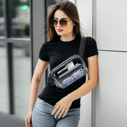 Miniatura 6 de Riñonera transparente, aprobada para estadios con correa de hombro ajustable, adecuada para mujeres y hombres, bolsa de concierto transparente